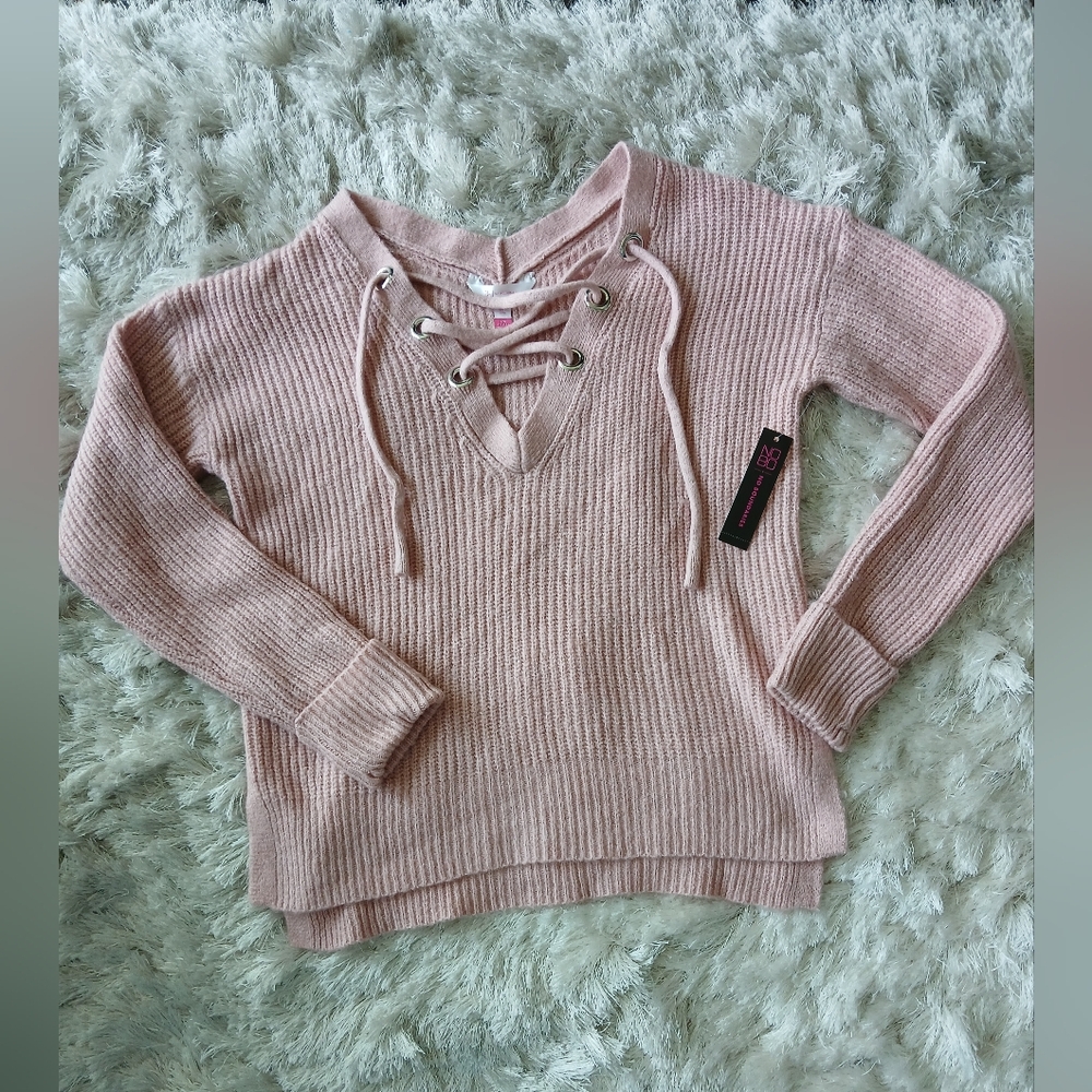 Pink Lace-Up Women's Sweater